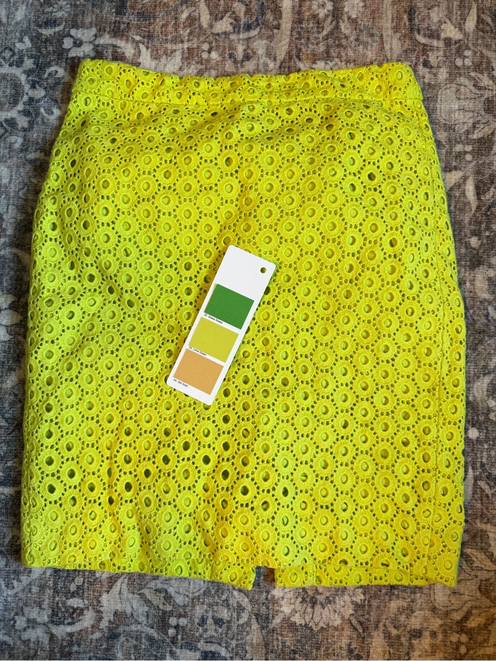 J. Crew Neon lime Eyelet Pencil Skirt